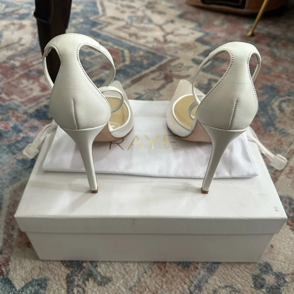 $168 Revolve RAYE White Ankle Strap Mesh Heels - Picture 5 of 8